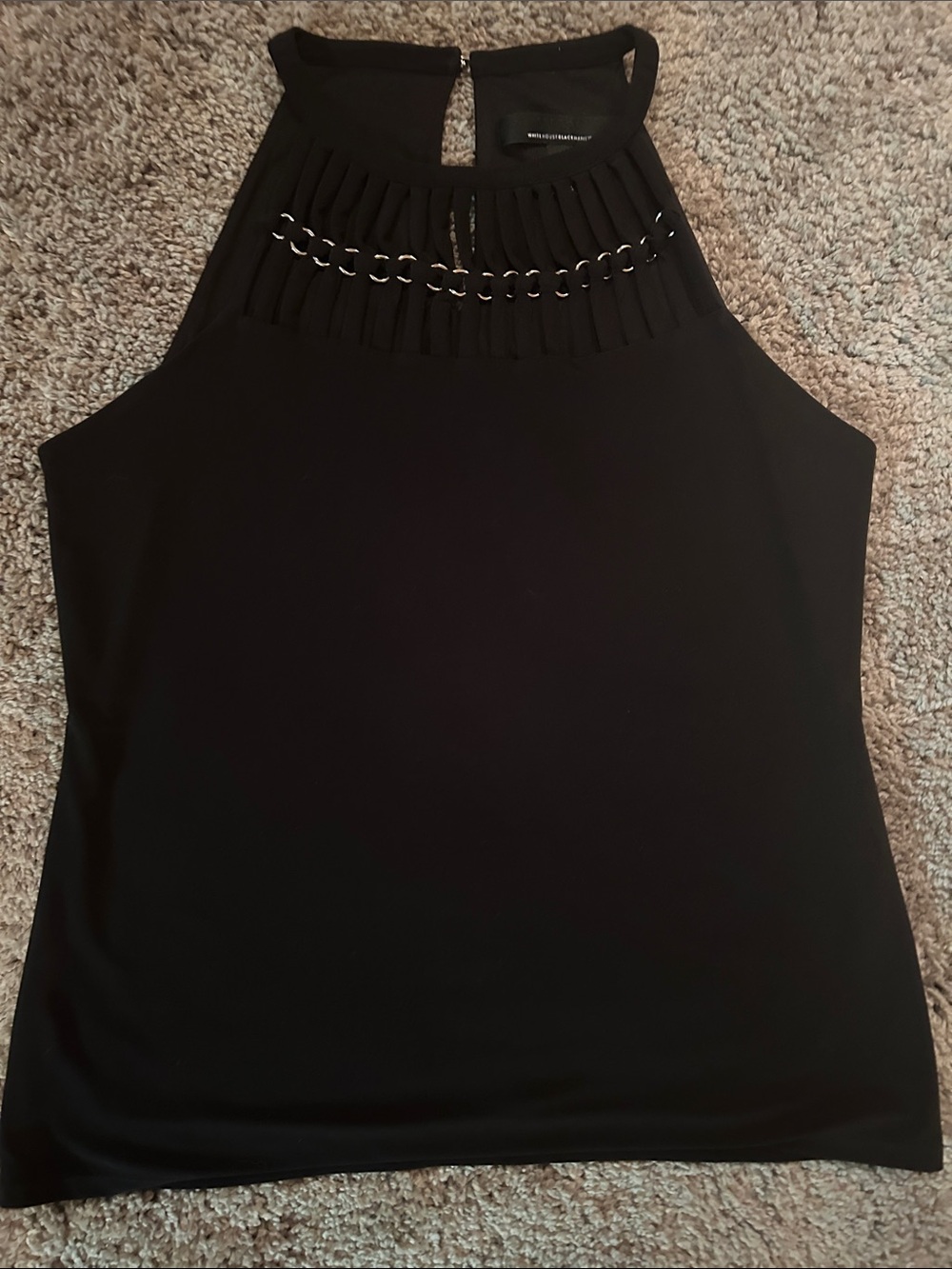 White House Black Market Sleeveless High-Neck Top with Chain Detail